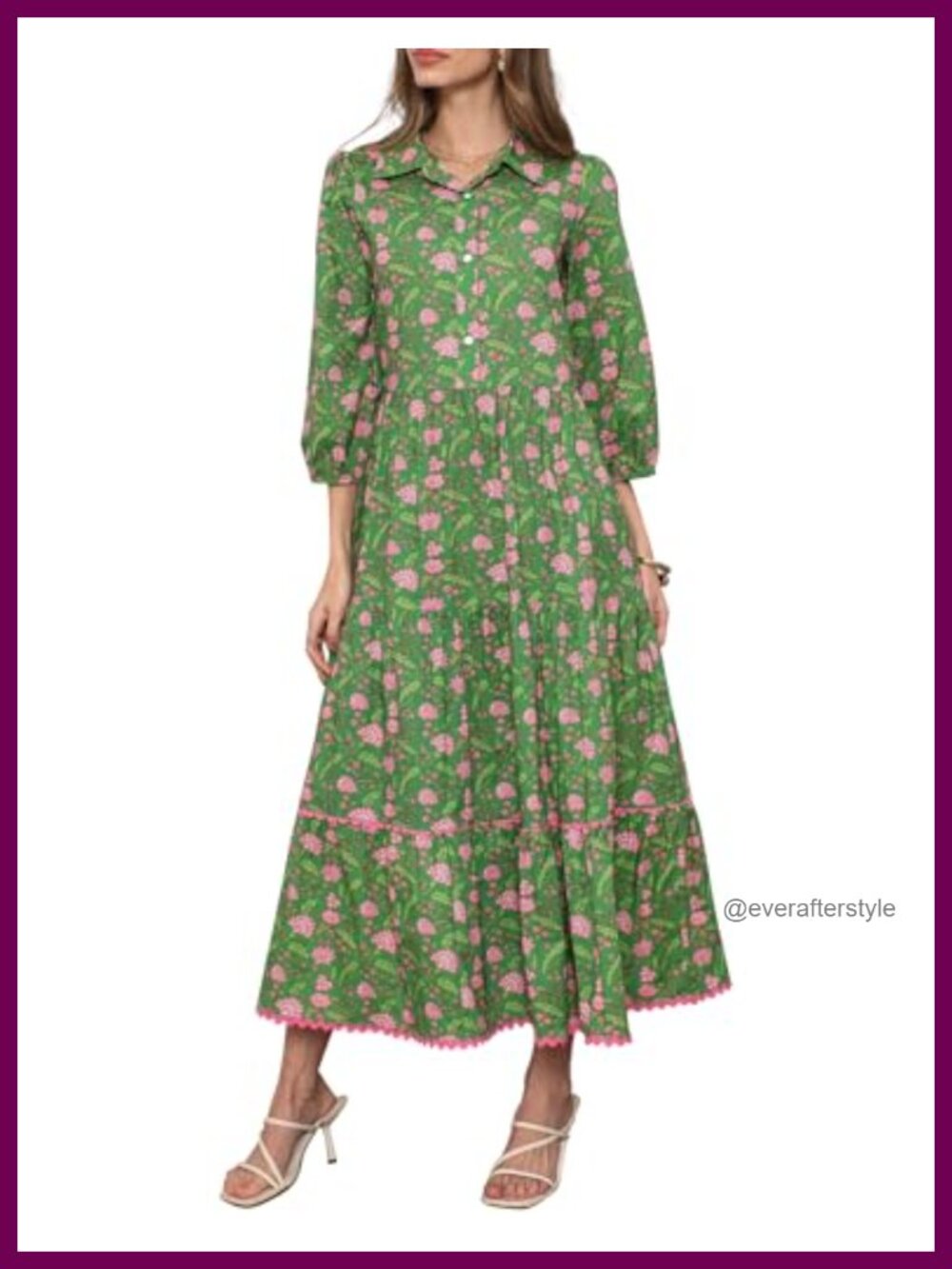 Kedera Womens 3/4 Sleeve Tiered Midi Dress Button Down Tie Waist Cotton Ruffle
